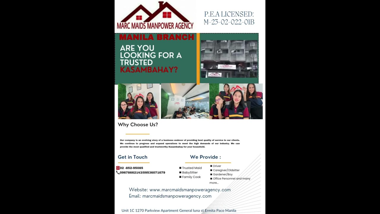 Looking For trusted Local maid agency ? Call us today 09157458350 