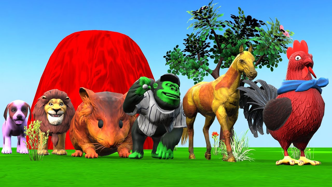 Paint & Animals Cat, Pig, Rabit Buffalo, Lion Fountain Crossing Transformation Animal Cartoon - P1