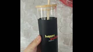 500ml Heat-Resistant Insulated Silicone Sleeve Borosilicate Glass Straw Coffee Cup