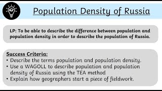 Year 8 - Population Density of Russia