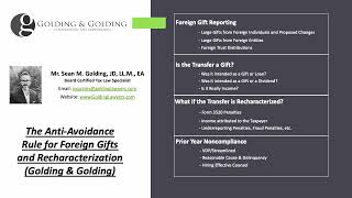 AntiAvoidance Rule for Foreign Gifts and Recharacterization (Golding & Golding, BoardCertified)