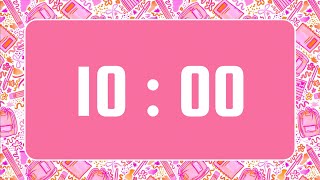 10-Minute Timer | With Upbeat Pop Instrumental Music & Alarm Bell | Pink Orange Preppy School Theme
