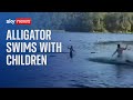 Texas: Massive alligator swims with children