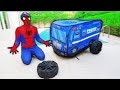 Spiderman Police Car Wheel Fell Off ! Pretend Play Learn Colors & Wheels On The Bus Nursery Rhymes