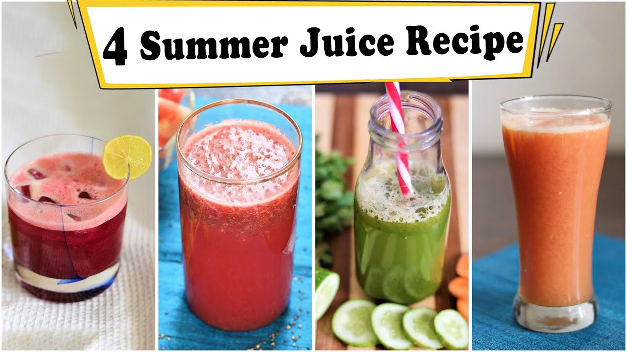 4 Summer Juice Recipes | 4 Detox Juice Recipes for Healthy Heart, Skin & Digestion | Summer Drinks | Healthy Kadai