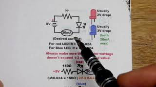 Calculate Red LED Needed Resistance Desired Current 20mA With 5 Volt Supply
