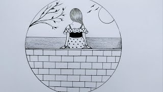 How To Draw A Girl Sitting On The Wall Easy Circle Drawing Easy Drawing Ideas For Beginners
