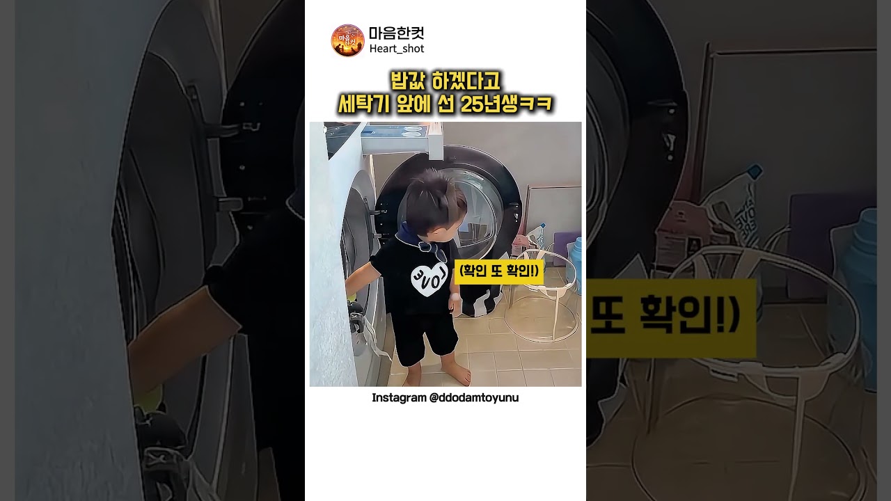 밥값 하겠다고 세탁기 앞에 선 꼬마