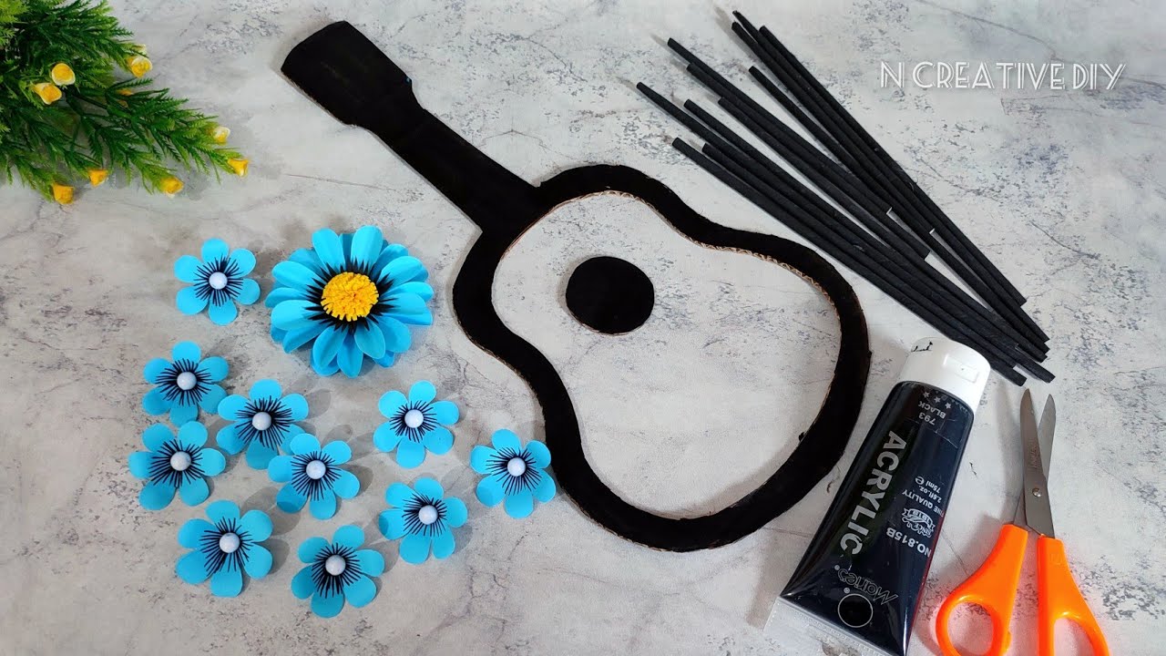 Unique guitar wall hanging craft | Paper craft for home decoration | Diy Paper flower wall decor |