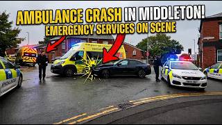 AMBULANCE CRASH IN MIDDLETON EMERGENCY SERVICES ON THE SCENE