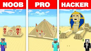 Minecraft NOOB vs PRO vs HACKER: ANCIENT PYRAMID SAND BASE BUILD CHALLENGE in Minecraft Animation