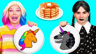 Pancake Art Challenge with Wednesday Addams | Funny Moments by BaRaFun Challenge