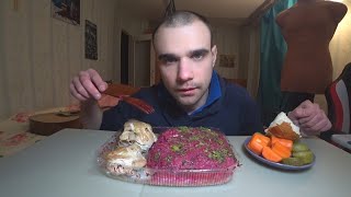 МУКБАНГ СЕЛЕДКА ПОД ШУБОЙ / КУРИЦА ЖАРЕНАЯ /  СОЛЕНИЯ / ХЛЕБ / ОБЖОР / EATING АСМР ASMR 먹방