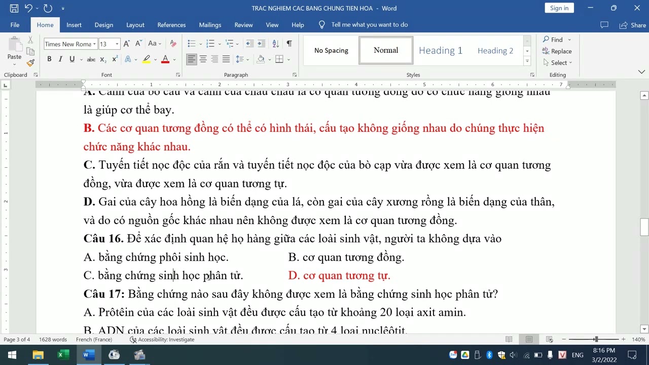 CÁC BẰNG CHỨNG TIẾN HÓA [SINH 12]