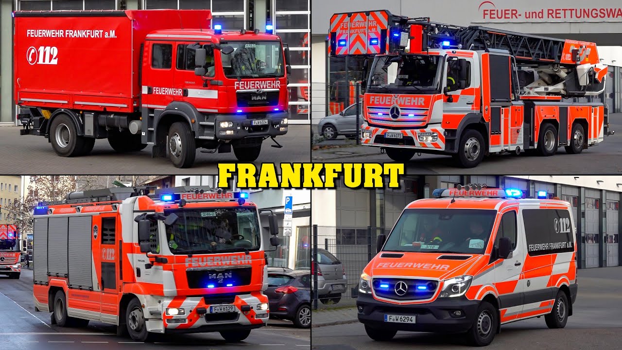 [LÖSCHZÜGE & Mehr!] - Feuerwehr FRANKFURT | Einsatzfahrten der Feuerwachen 1-4 | Mit Bullhorn!
