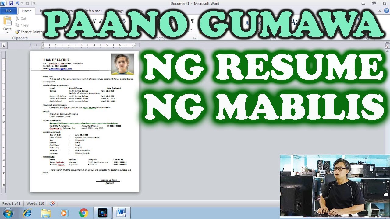 Paano Gumawa Ng Resume Ng Mabilis How To Make A Resume Youtube