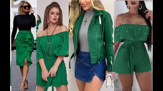 MODA USANDO COLOR VERDE OUTFITS DE MODA MUJER 2020/21 /TENDENCIAS ROPA VERDE  GREEN OUTFITS IDEAS - YouTube