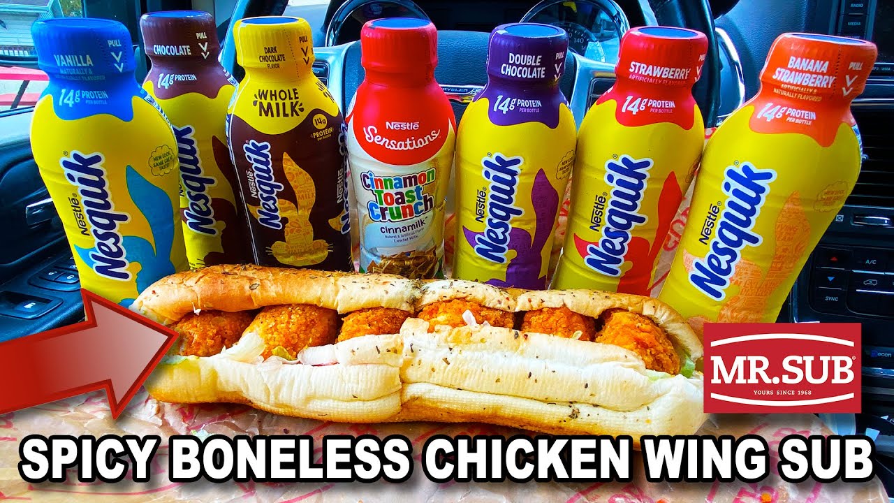 SPICY BONELESS CHICKEN WING SUB Plus 7 NESQUIK DRINKS at Mr. Sub