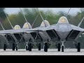 Billions $ Fleet of US F-22 Take Off One by One During Elephant Walk