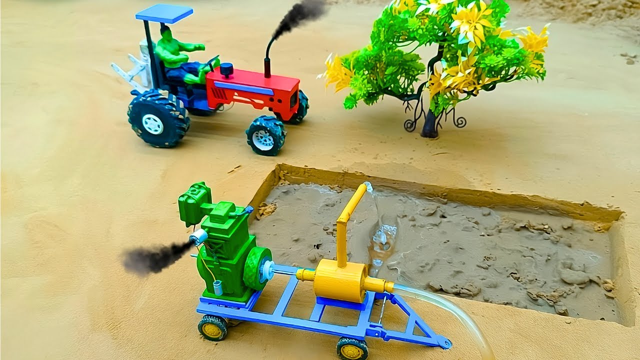 Diy tractor making mini Farm Diorama with house Cow, Barn | Water pump science project