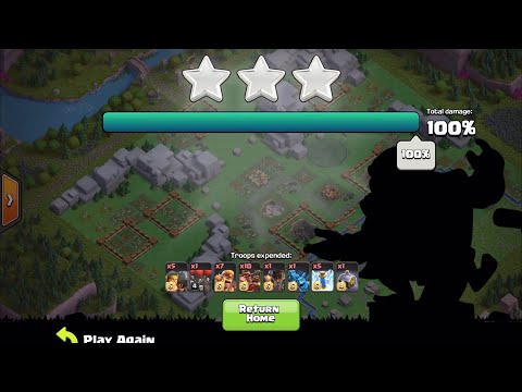 Default DH5 Golem Quarry One Shot method with 10 hogs (Clash of Clans)