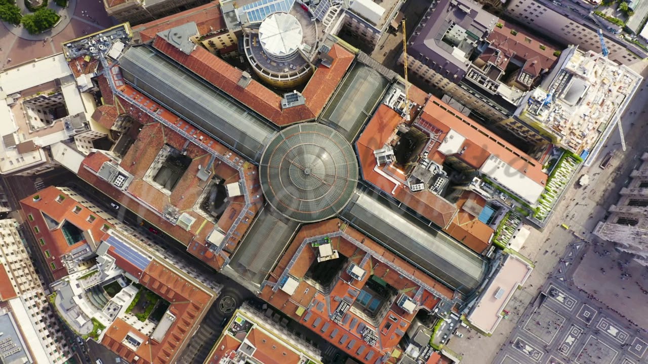 Milan, Italy. Gallery of Victor Emanuel II 1865-1877 year of construction. Roofs of the city aerial