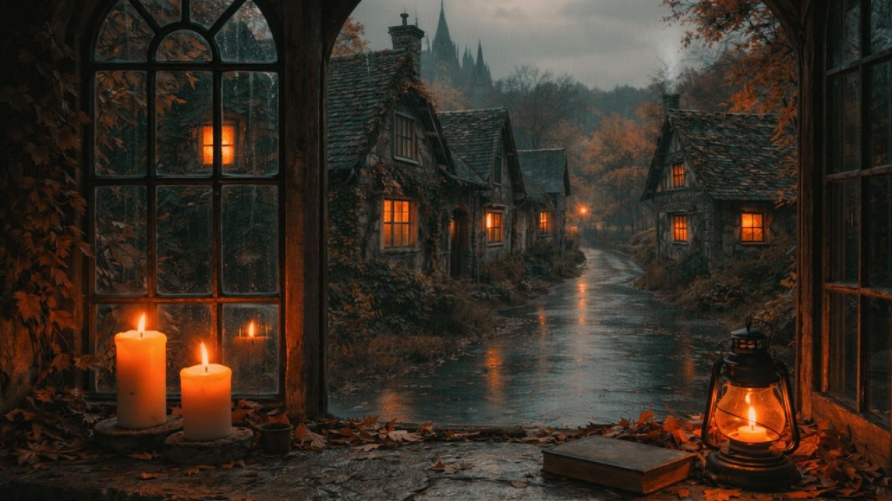 Cozy Rainy Night in a Medieval Stone Cottage | Rain Sounds Only (5 Hours)