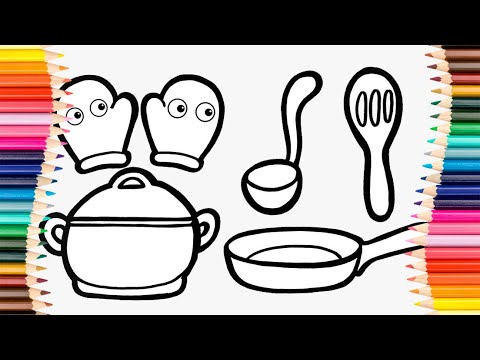 How to Draw And Color Kitchen Utensils For Kids And Toddlers 