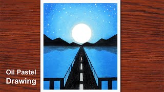 How to draw Moonlight Scenery with oil pastels, Oil Pastel Drawing 2021