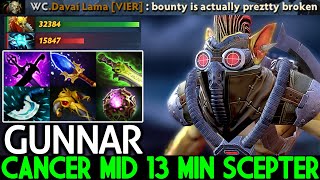 GUNNAR [Bounty Hunter] Cancer Mid 13 Min Scepter Steal Gold 900 GPM Dota 2