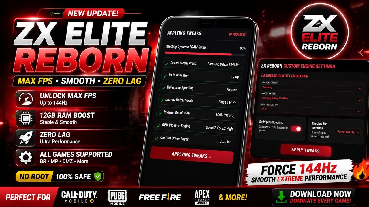 🚀 New ZX Elite Reborn v13 Update 🔥 144Hz + 12GB RAM Boost +