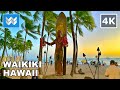 [4K] Waikiki Beach at Night in Honolulu Hawaii - 2021 Walking Tour & Travel Guide 🎧 Binaural Sound