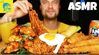 ASMR Korean food party: Hot Ramen, Chicken wings, Spring rolls, Shrimps  ?? (음식 파티) - GFASMR