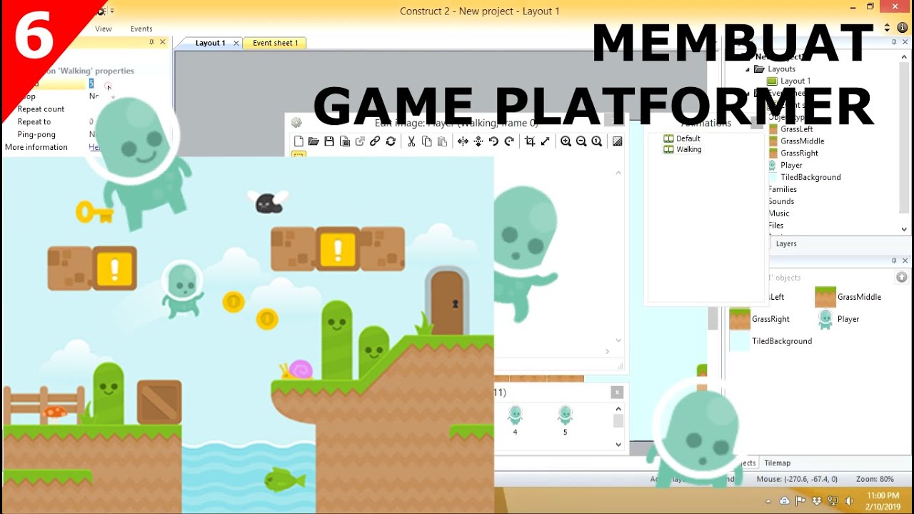 Tutorial Construct 2 - Game Platformer Complete #6 Head Up Display Koin ...