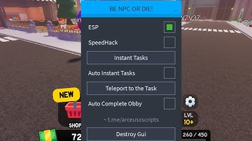 Roblox Be NPC or Die Script | Esp, Speedhack, Instant Tasks, Tp To Task, Auto Complete Obby
