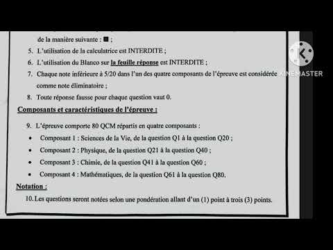 إمتحان الولوج لكلية الطب والصيدلة concours médecine: mathématiques/ physique/ chimie