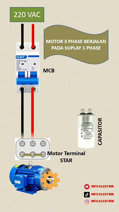 motor 3 phase, menggunakan supplay single phase #listrik #electrical #electrician #kapasitor