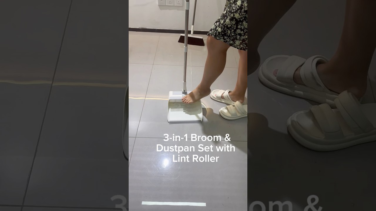3-in-1 Broom & Dustpan Set with Lint Roller Multifunctional Cleaning Tools 