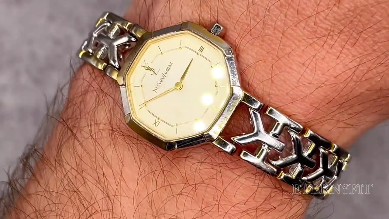 Yves Saint Laurent YSL octogonale or argent vintage années 90s