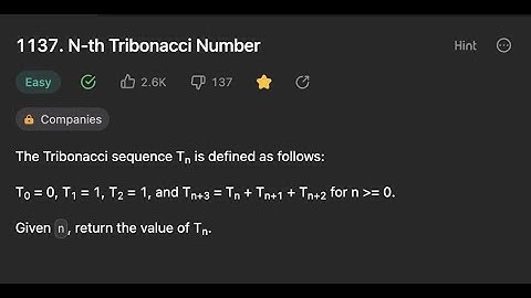 1137.  N th Tribonacci Number | LeetCode daily challenge 30 January 2023 |   [HD 1080p]