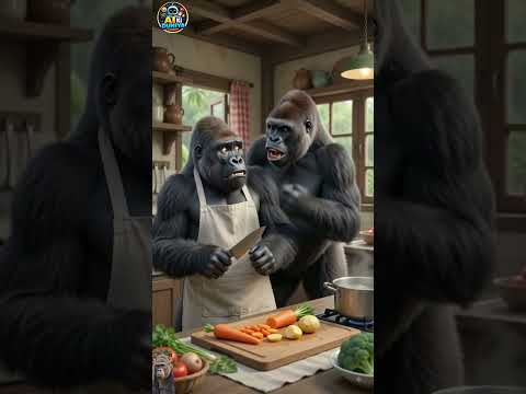 बीवी के डर से Gorilla बना कुक! 😂🍳🦍”#cartoon#viralvideo