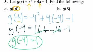 Evaluating functions practice problem