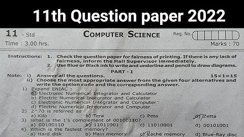 11th computer science question paper 2022