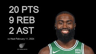 Jaylen Brown 20 Pts 9 Reb 2 Ast Vs Heat February 11, 2024