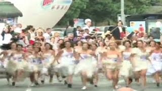 Serbian brides race through Belgrade for a free wedding