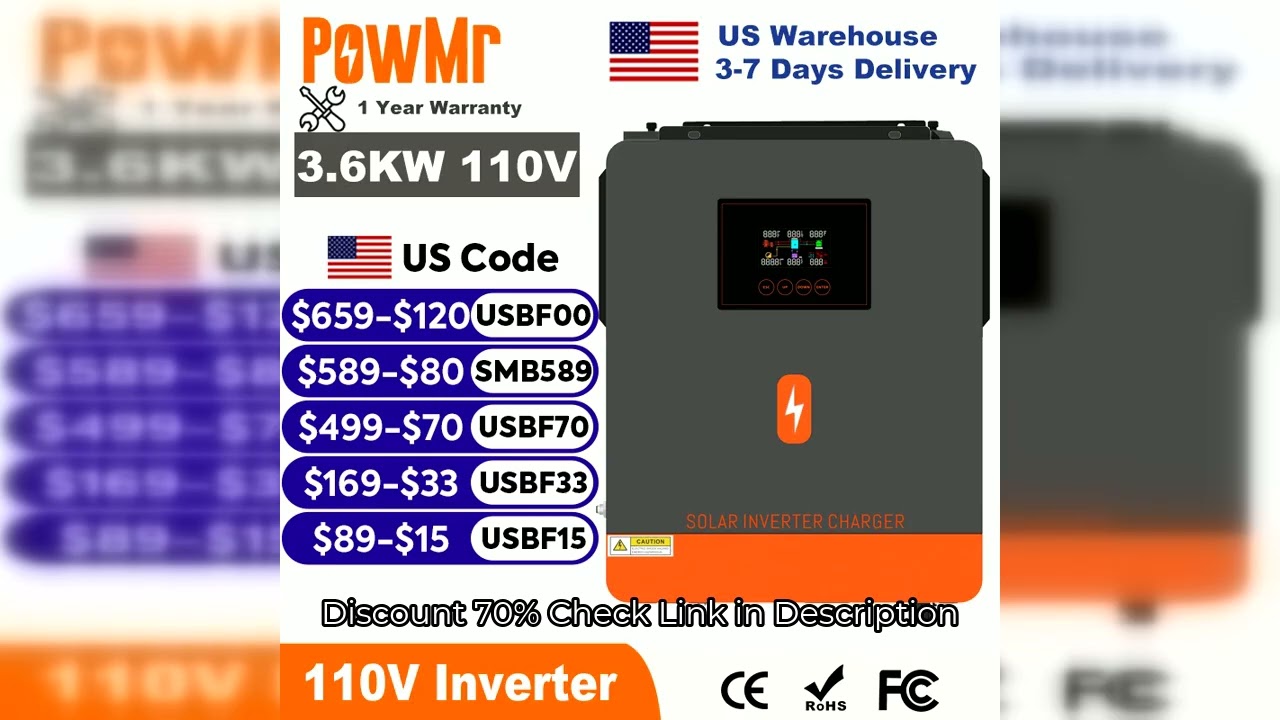 PowMr 3.6KW Hybrid Solar Inverter 24V 110V Off Grid Pure Sine Wave Inverter Single Phase with MPPT 1