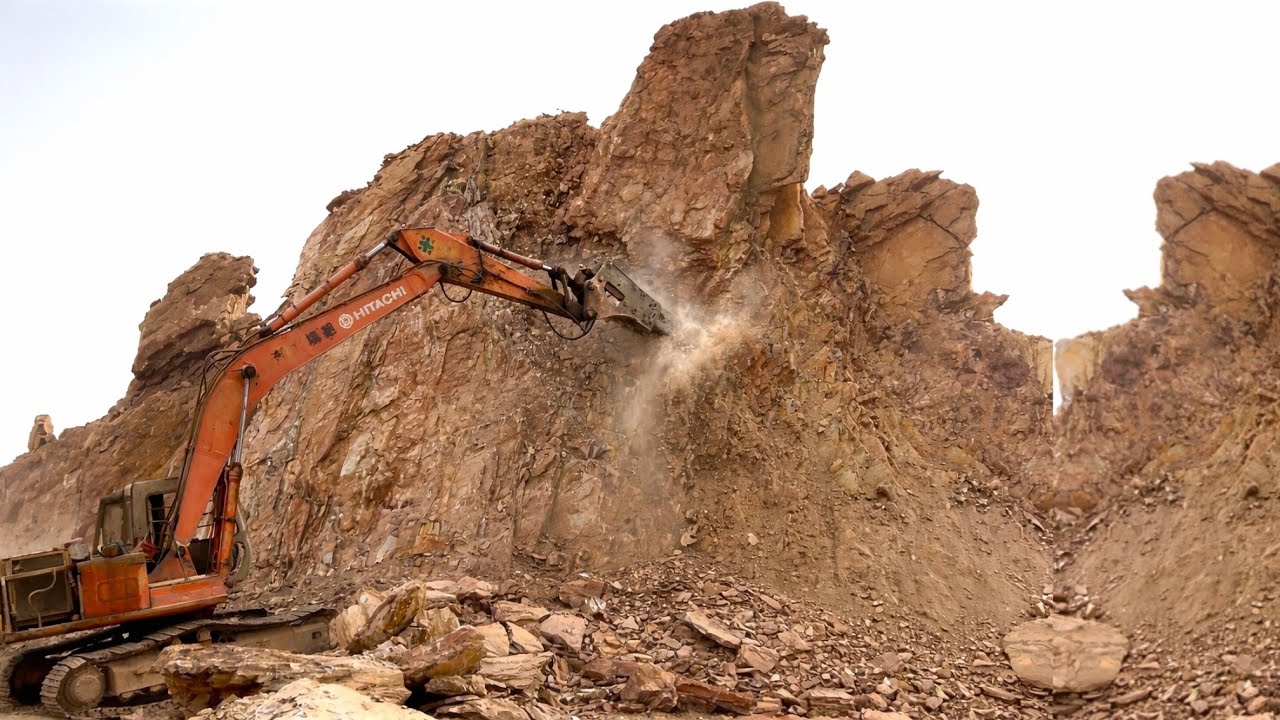 Excavator Breaking Mountain Rocks – Extreme Heavy Equipment Power #excavator 