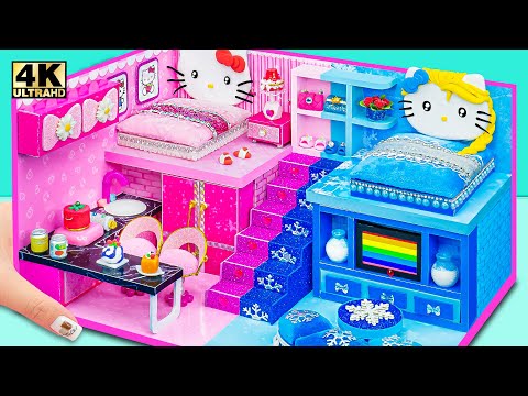 Build Simple Hello Kitty vs Frozen House in Hot and Cold Style From Cardboard ❄️ DIY Miniature House