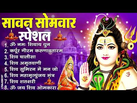 सावन सोमवार भजन : ॐ नमः शिवाय, कर्पूर गौरम करुणावतारं, शिव अमृतवाणी, शिव चालीसा, ॐ जय शिव ओंकारा
