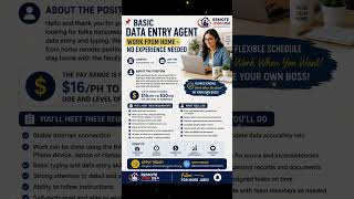$16-$30/h Basic Data Entry Agent Work From Home – No Experience Needed 💼 Part-time